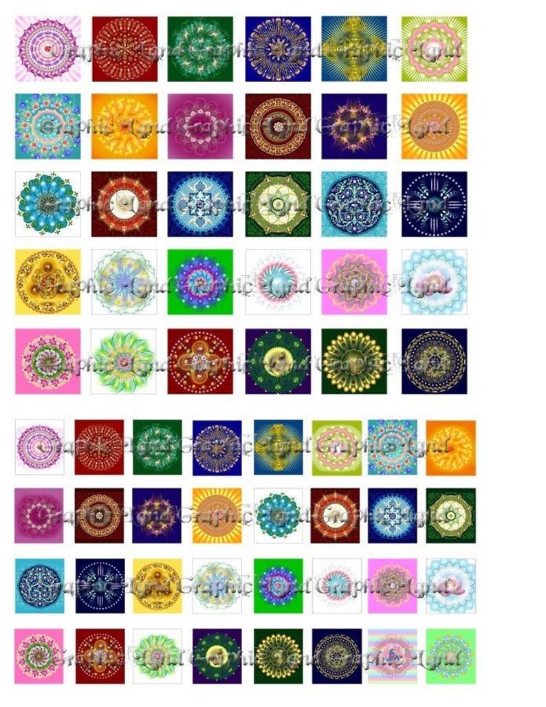 Colorful mandalas 1 x 1 digital collage sheets for scrabble tiles graphics download art printable paper supplies 055 BUY 3 GET 1 FREE image 2