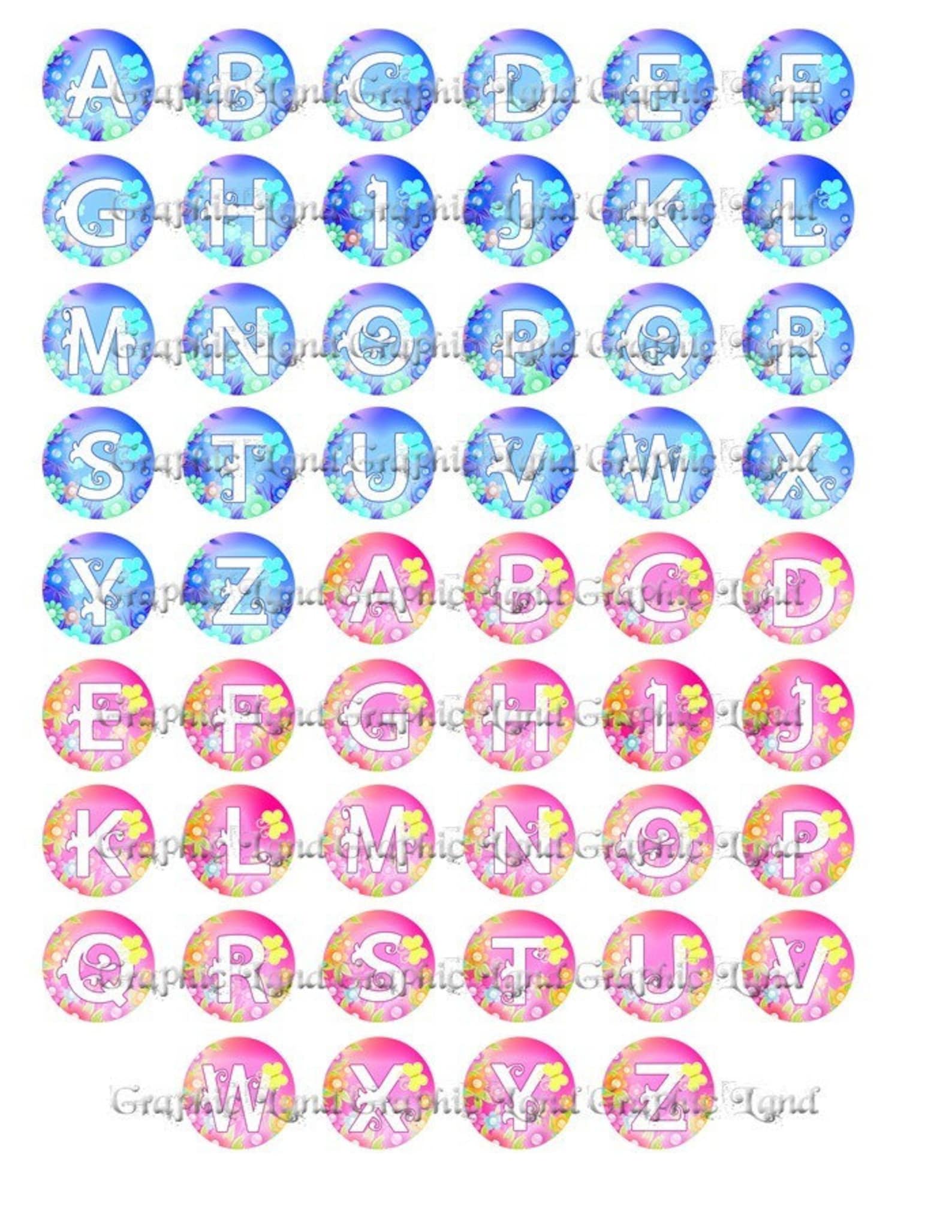 1 Inch Circle Digital Art Collage Sheet Bottle Cap Images Alphabet ...