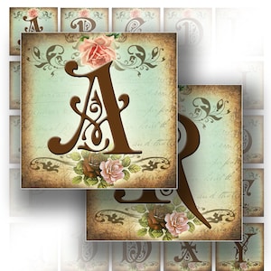Digitaler Collage Bogen viktorianisches Alphabet Buchstaben Monogramm 1,5x1,5 Quadrate. Druckbare Ephemera Vintage Papier (165) BUY 3 GET 1 FREE