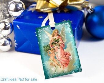 Printable Vintage Christmas digital collage sheets gift tags art Christmas gift embellishment, blue, silver, rusteam (109) BUY3 GET 1 FREE