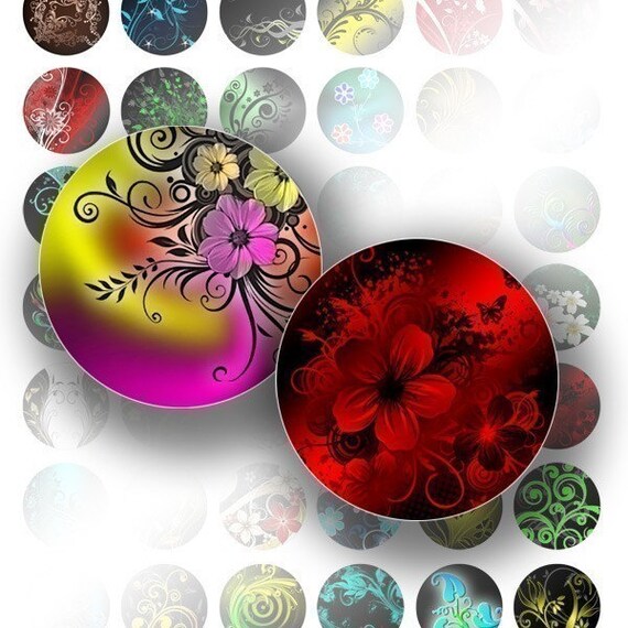 BUY 3 GET 1 FREE 035 Digital collage 1 inch circles bottle cap digital art images jewelry making paper supplies Colorful abstract swirls