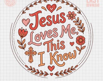 Gesù mi ama PNG, stampabile cristiano, download digitale floreale religioso, illustrazione di fede, arte di Gesù, grafica della chiesa, bambini, artigianato