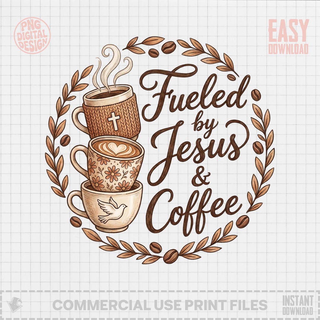 Fueled by Jesus and Coffee PNG, Digital Art, Christian Coffee Lover ...