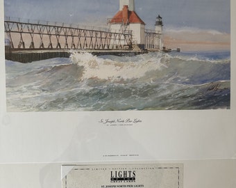 St. Joseph North Pier Lights Print by Randall Higdon