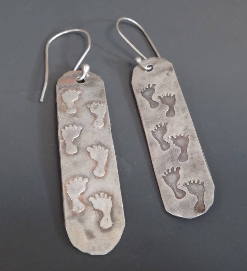 Footprints in the sand fine silver earrings Etsy