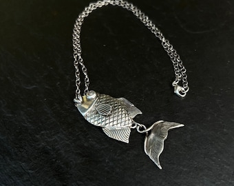 Fine Silver and Labrodite Fish Pendant