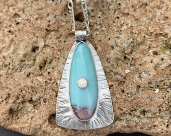 Sterling Silver Pendant with Indonesian Blue Opal, and Small Opal inset