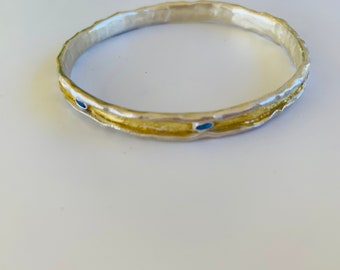 22K and Silver Bangle with Inset Sapphires