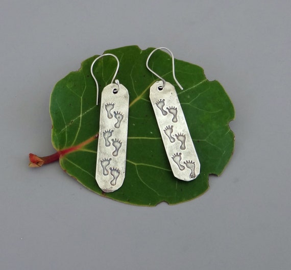Footprints in the sand fine silver earrings Etsy