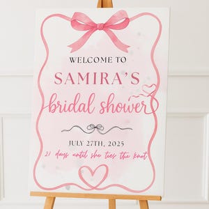 Pink Bow Bridal Shower Welcome Sign – Editable Canva Template