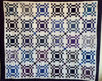 Blue and purple nine-patch quilt