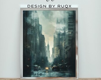 Impresión de paisaje urbano de Nueva York: fotografía urbana, arte mural moderno