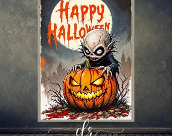Creepy Vampire Pumpkin Halloween Art: Gothic Horror Decor (Digital Download)
