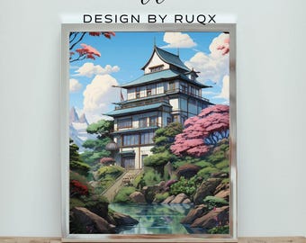 Japanese Pagoda Print: Zen Garden, Asian Landscape (Digital Download Available