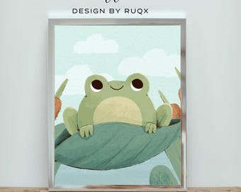 Whimsical Frog Nursery Print: Cartoon Animal Illustration (Digital Download)