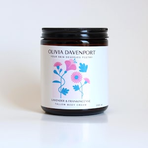 Lavender & Frankincense Tallow Lotion | Calming Herbal Moisturizer for Dry Skin | Soothing Body Cream Relaxing Scent