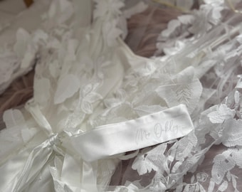 Personalized Wedding Robe Dressing Gown | Lace Gown | Personalised Slippers