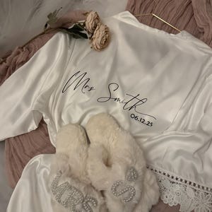 Personalised Bridal Satin Robe and Personalised Slippers Set
