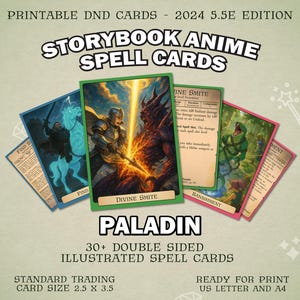 Paladin DnD Storybook Anime Spell Cards | D&D 2024 Illustrated Spell Cards | Dungeons and Dragons 5e and 5.5e Spellbook | Trading Card Size