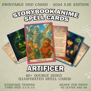Artificer DnD Storybook Anime Spell Cards | D&D 2024 Illustrated Spell Cards | Dungeons and Dragons 5e and 5.5e | Trading Card Size