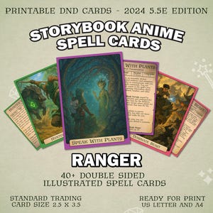 Ranger DnD Storybook Anime Spell Cards | D&D 2024 Illustrated Spell Cards | Dungeons and Dragons 5e and 5.5e Spellbook | Trading Card Size