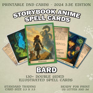 Bard DnD Storybook Anime Spell Cards | D&D 2024 Illustrated Spell Cards | Dungeons and Dragons 5e and 5.5e Spellbook | Trading Card Size