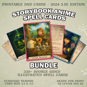 DnD Storybook Anime Spell Cards BUNDLE | D&D 2024 Illustrated Spell Cards | Dungeons and Dragons 5e and 5.5e Spellbook | Trading Card Size