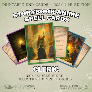 Cleric DnD Storybook Anime Spell Cards | D&D 2024 Illustrated Spell Cards | Dungeons and Dragons 5e and 5.5e Spellbook | Trading Card Size