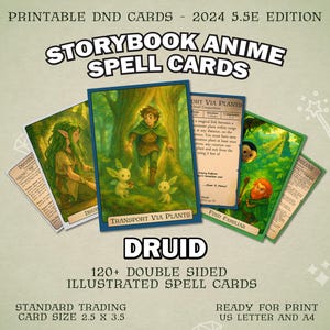 Druid DnD Storybook Anime Spell Cards | D&D 2024 Illustrated Spell Cards | Dungeons and Dragons 5e and 5.5e Spellbook | Trading Card Size