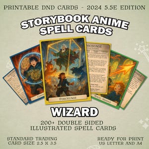 Wizard DnD Storybook Anime Spell Cards | D&D 2024 Illustrated Spell Cards | Dungeons and Dragons 5e and 5.5e Spellbook | Trading Card Size