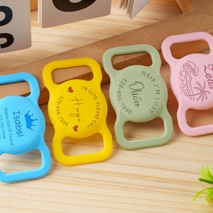 Silent Dog Tag Schutzhülle, Silikon Dog Airtag Case graviert, personalisierte Pet Air Tag Hülle, benutzerdefinierter Haustier / Hunde / Katzen-Tag-Kragenhalter