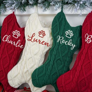 Dog Bone Christmas Stockings with Name, Family Christmas Stocking, Pet Christmas Stockings, Holiday Stockings, Embroidered Monogram Stocking