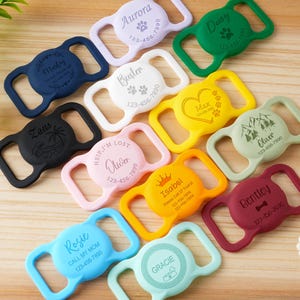 Silent Dog Tag Schutzhülle, Silikon Dog Airtag Case graviert, personalisierte Pet Air Tag Hülle, benutzerdefinierter Haustier / Hunde / Katzen-Tag-Kragenhalter