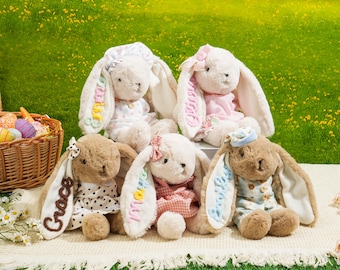 Personlig broderad påskhare, påskharepresenter för pojkar och flickor, babypresent, babyshowerpresent, plyschkanin, present till barn