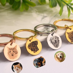 Personalized Engraved Pet Portrait Keychain, Pet Memorial Keyring, Dog and Cat Image Memorial Tag, Engraved Photo keychain,Custom Lover Gift