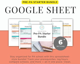 May include: A Google Sheet template for pre-PA school organization. The template includes sections for letters of recommendation, shadowing, experience log, and application tracker. The template is designed to help students stay organized and track their progress towards PA school.
