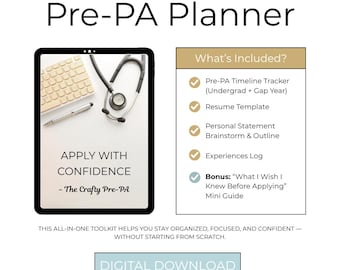 Planificador pre-PA / Kit de herramientas para la solicitud a la escuela de PA / Paquete digital para pre-médico asociado