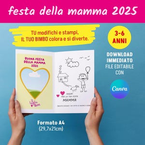 Biglietto Festa della Mamma da colorare – Idea regalo inserisci foto – A4 piegabile Regalo emozionante – Whatsapp - Template Canva editabile