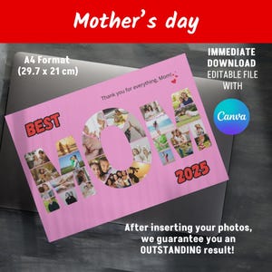 Mother's Day Photo Collage Template | Best Mom Gift | Editable Canva Template | Printable A4 Card | Instant Download