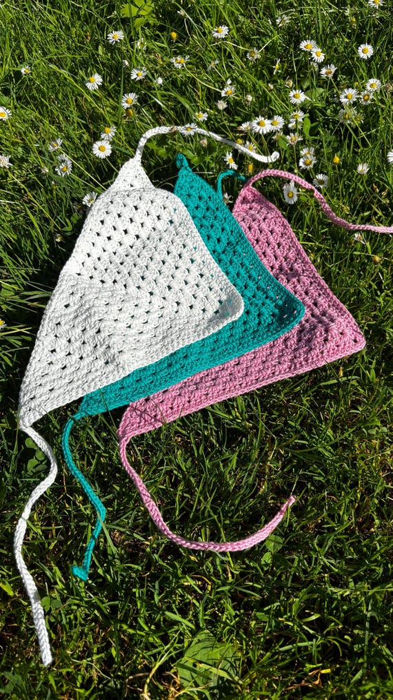 Crochet Bandana Headscarf – Custom Color Granny Triangle  display picture 2