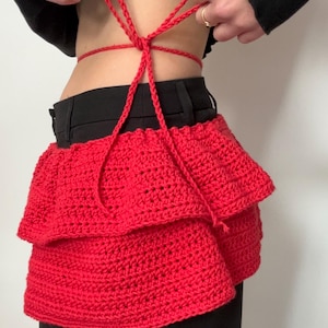 Crochet Layered Skirt Pattern PDF /Y2K Wrap Skirt Over Pants/ Ruffle Mini Skirt /Adjustable Tie Waist