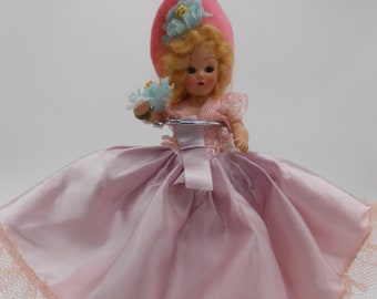 MCM Frozen Leg Sleepy Eye Doll Blonde Mohair Wig Pink Dress Pink Felt Bonnet
