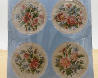 Fond Memories C-11 "Victorian Florals" Four Counted Cross Stitch Coasters Kit, NIP