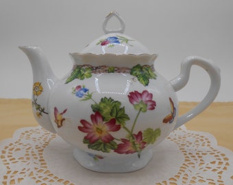 Andrea by Sadek "Winterthur" Flowers and Butterflies Porcelain Teapot, Andrea by Sadek teapot, Andrea by Sadek Butterflies Teapot