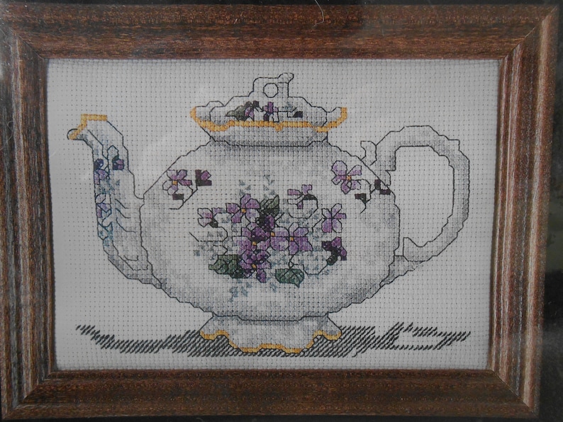 Set of TWO New in Package Rose Bouquet Teapot Cross My Heart Counted Cross Stitch Teapot Kit Teatime Teapot Kit Violet Teapot