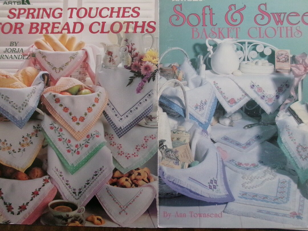 TWO Leisure Arts Counted Cross Stitch Bread Cloth Leaflets, 2477 Spring