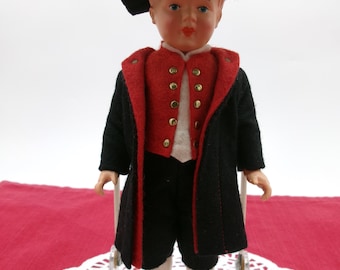 Mid Century AJ German Male Celluloid Doll in Traditional Costume, AJ Celluloid Male Doll in Traditional Black Forest Costume