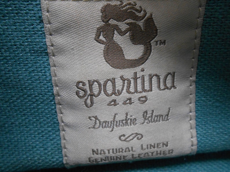 Made in the USA Vintage Spartina 449 Mod Black Blue Green Retro Flower Pattern Linen Drawstring Handbag