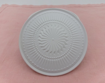 Large Round Alboth and Kaiser White on White Textured Porcelain Trinket Box Sunburst Motif