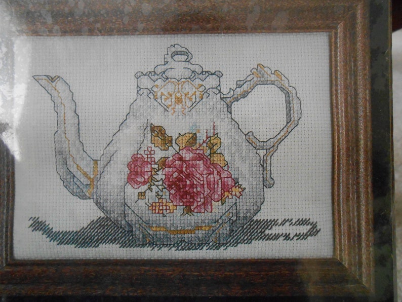 Set of TWO New in Package Rose Bouquet Teapot Cross My Heart Counted Cross Stitch Teapot Kit Teatime Teapot Kit Violet Teapot